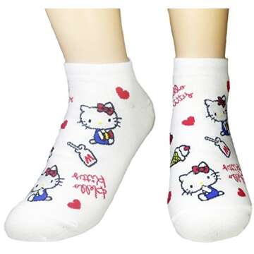 JJMax Women's Hello Kitty Cute Cotton Blend Ankle Socks Set, Milk Kitty, One Size