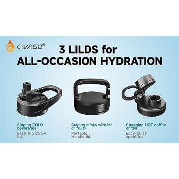 CIVAGO 40 oz Insulated Water Bottle - Straw Lids & Travel Mug