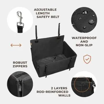 Wuglo Extra Stable Dog Car Seat - Reinforced Car Dog Seat for Medium-Sized Dogs with 4 Fastening Straps - Robust and Waterproof Pet Car Seat for The Back Seat of The Car (L Size, Black)