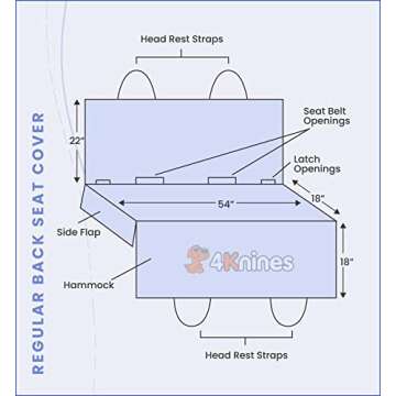 4Knines Dog Car Seat Cover for Back Seat with Hammock for Cars, SUVs - K9 Shield for Heavy Duty, Waterproof Backseat Protector for Dogs - Nonslip Pet Cover, Dog Hammock for Car (Regular, Black)