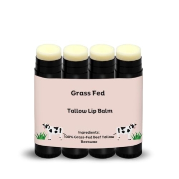 Beef Tallow Lip Balm - 100% Organic & Nourishing, All-Weather Skincare (4 Pack)