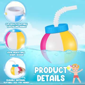 Nuanchu 12 Pcs 14 oz Summer Beach Ball Cups with Straws and Lids Plastic Ball Sipper Cups Reusable P...