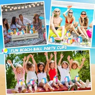 Nuanchu 12 Pcs 14 oz Summer Beach Ball Cups with Straws and Lids Plastic Ball Sipper Cups Reusable Party Cups Bulk Beach Ball Summer Theme Party Favor for Kids Birthday Sports Theme Party Supplies