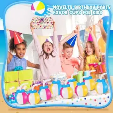 Nuanchu 12 Pcs 14 oz Summer Beach Ball Cups with Straws and Lids Plastic Ball Sipper Cups Reusable Party Cups Bulk Beach Ball Summer Theme Party Favor for Kids Birthday Sports Theme Party Supplies