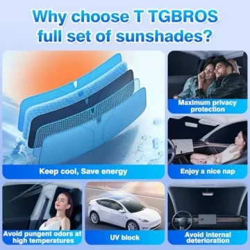 T TGBROS Windshield Sun Shade for Tesla Model Y 2020-2024