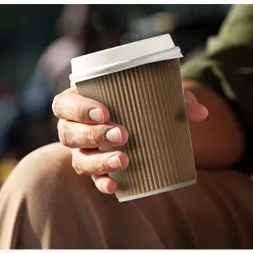 NYHI Set of 150 Ripple Insulated Kraft 12 oz Paper Cups Coffee Tea Hot Cups Recyclable 3 Layer Rippled Wall For Better Insulation Perfect for Cappuccino Hot Coco or Iced Drinks