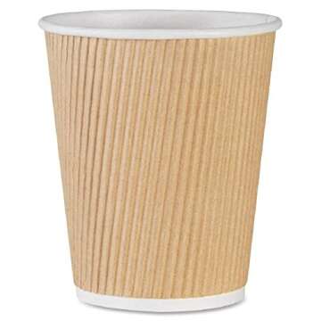 NYHI Set of 150 Ripple Insulated Kraft 12 oz Paper Cups Coffee Tea Hot Cups Recyclable 3 Layer Rippled Wall For Better Insulation Perfect for Cappuccino Hot Coco or Iced Drinks