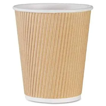 NYHI Set of 150 Ripple Insulated Kraft 12 oz Paper Cups Coffee Tea Hot Cups Recyclable 3 Layer Rippled Wall For Better Insulation Perfect for Cappuccino Hot Coco or Iced Drinks