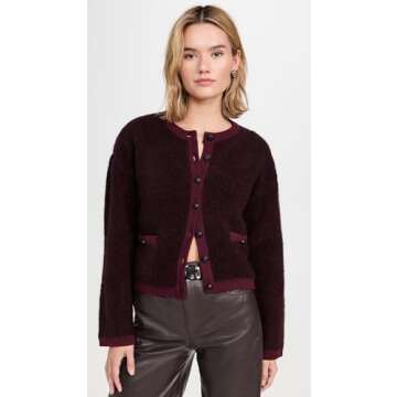 rag & bone Women's Kaia Boucle Cardigan, Burgundy, Red, M