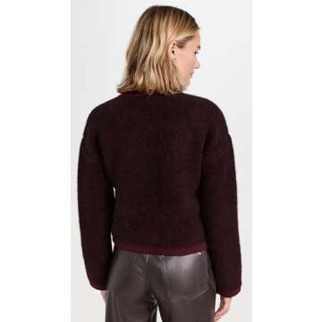 rag & bone Women's Kaia Boucle Cardigan, Burgundy, Red, M