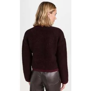 rag & bone Women's Kaia Boucle Cardigan, Burgundy, Red, M
