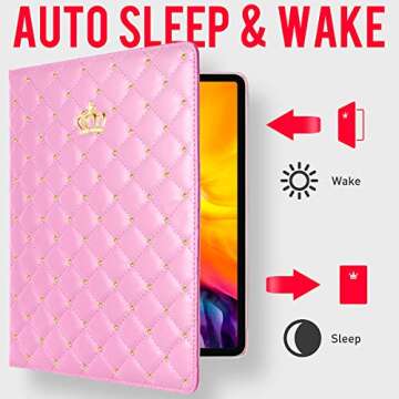 Changjia for iPad Pro 11 inch Case 2022(4th Gen)/2021(3rd Gen)/2020(2nd Gen)/2018 (1st Gen),Cute Crown Bling Diamond PU Leather Smart Auto Sleep/Wake Stand Shockproof Cover for iPad Pro 11 Inch (Pink)