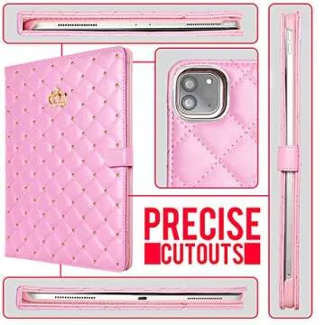 Changjia for iPad Pro 11 inch Case 2022(4th Gen)/2021(3rd Gen)/2020(2nd Gen)/2018 (1st Gen),Cute Crown Bling Diamond PU Leather Smart Auto Sleep/Wake Stand Shockproof Cover for iPad Pro 11 Inch (Pink)