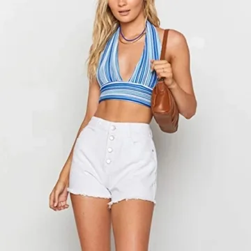 SAFRISIOR Deep V Neck Halter Crop Top for Women