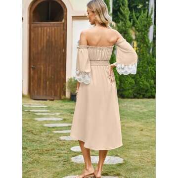 ECOWISH Summer Off Shoulder Midi Cottagecore Dress