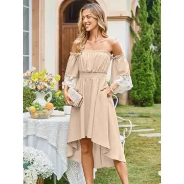 ECOWISH Summer Off Shoulder Midi Cottagecore Dress
