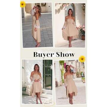 ECOWISH Summer Off Shoulder Midi Cottagecore Dress