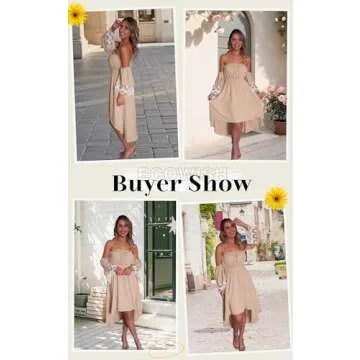 ECOWISH Summer Off Shoulder Midi Cottagecore Dress