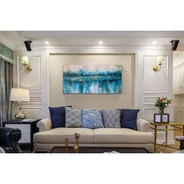 Arjun Teal Abstract Wall Art Modern Blue Grey Picture Cityscape Indigo Textured Gold Painting, Large Size Framed Artwork for Living Room Bedroom Bathroom Dinning Room Home Office Wall Decor 40"x20"