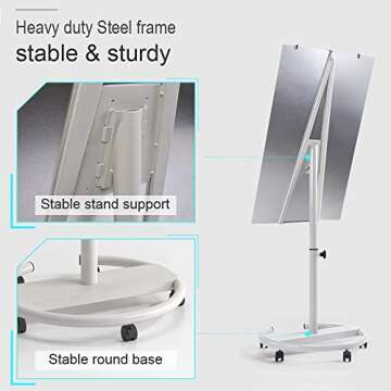 Glass Whiteboard - Mobile Glass Board 40 x 28 Magnetic Glass Dry Erase Board, Height Adjustable Ease...