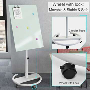Glass Whiteboard - Mobile Glass Board 40 x 28 Magnetic Glass Dry Erase Board, Height Adjustable Easel White Board Flipchart Easel Stand Board with Marker Tray
