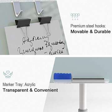 Glass Whiteboard - Mobile Glass Board 40 x 28 Magnetic Glass Dry Erase Board, Height Adjustable Easel White Board Flipchart Easel Stand Board with Marker Tray