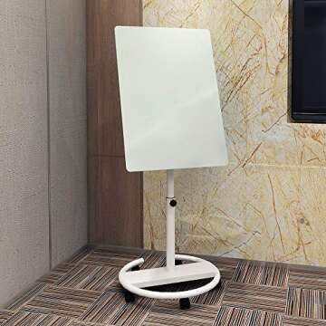 Glass Whiteboard - Mobile Glass Board 40 x 28 Magnetic Glass Dry Erase Board, Height Adjustable Easel White Board Flipchart Easel Stand Board with Marker Tray