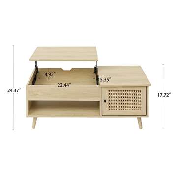 FOKWE Lift Top Coffee Table with Hidden Compartment, Big Storage Space and Adjustable Storage Shelf ...