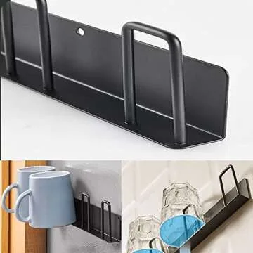 BAIEUEJO 2pcs Mug Hooks Wall-mounted Mug Holder, Coffee Cups Holder Hanger no Drilling,mug rack Hooks with 4 cup holders,Cups Storage Hooks ​for kitchen, living room, office (Black)