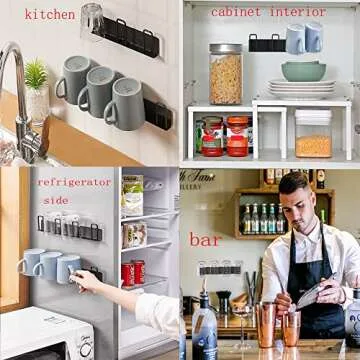 BAIEUEJO 2pcs Mug Hooks Wall-mounted Mug Holder, Coffee Cups Holder Hanger no Drilling,mug rack Hooks with 4 cup holders,Cups Storage Hooks ​for kitchen, living room, office (Black)