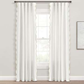 Lush Decor Coastal Chic Scallop Edge Window Curtain Panel Pair (52" W x 84" L) in Neutral & White