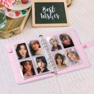 Sooez A5 Notebook Photocard Binder, 6 Ring Planner, Stylish Loose Leaf Personal Organizer Cover with Magnetic Buckle, PU Leather Binder Women with Macaron Colors (Pink)