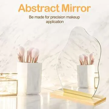 Mckuk Acrylic Makeup Desk Mirror with Stand, Aesthetic Room Decor Table Mirror, Trendy Irregular Shaped Personal Vanity Cosmetic Mirror for Home, Bathroom, Bedroom, Office