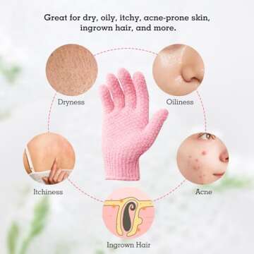 Evridwear Exfoliating Gloves for Shower, 100% Nylon Thick Soft Medium Heavy Bathing Gloves Dead Skin Remover Body Scrubber Smooth Skin with Hang Loop, 1 Pair Moderate Pink