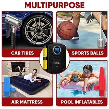 FORTEM Tire Inflator Portable Air Compressor 150 PSI, Bike Pump, 12V Electric Air Pump for Car Tires and Bicycles w/LED Light, Digital Tire Pressure Gauge w/Auto Pump/Shut Off, Carrying Case (Yellow)