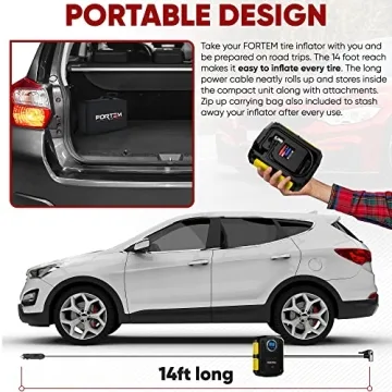 FORTEM Tire Inflator Portable Air Compressor 150 PSI, Bike Pump, 12V Electric Air Pump for Car Tires and Bicycles w/LED Light, Digital Tire Pressure Gauge w/Auto Pump/Shut Off, Carrying Case (Yellow)