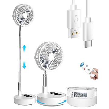 AICase Stand Fan, 9.5 inch Folding Portable Telescopic Floor/USB Desk Fan with 10000mAh Rechargeable...