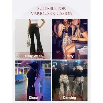 Yvette Bell Bottom Pants for Woman Lace High Waisted Flare Leggings Pants Black Sexy Disco 70s