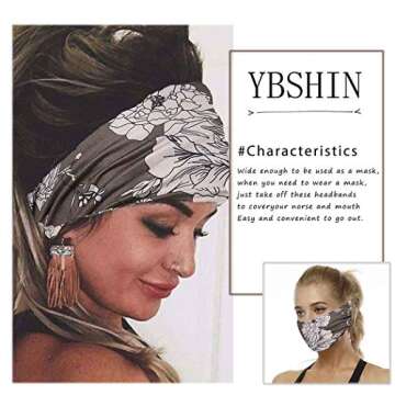 YBSHIN Boho Wide Headbands Knoted African Hair Bands Stretch Elastic Head Wraps Floral Hair Accessories for Women 3Pcs