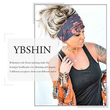 YBSHIN Boho Wide Headbands Knoted African Hair Bands Stretch Elastic Head Wraps Floral Hair Accessories for Women 3Pcs