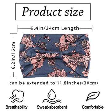 YBSHIN Boho Wide Headbands Knoted African Hair Bands Stretch Elastic Head Wraps Floral Hair Accessories for Women 3Pcs