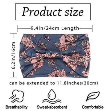 YBSHIN Boho Wide Headbands Knoted African Hair Bands Stretch Elastic Head Wraps Floral Hair Accessories for Women 3Pcs