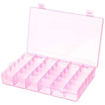 Plastic Jewelry Box Storage Organizer Container with Adjustable Dividers 36 Grids Pink