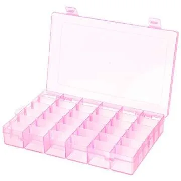 Plastic Jewelry Box Storage Organizer Container with Adjustable Dividers 36 Grids Pink