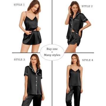 Ekouaer 4PCs Womens Satin Silky Pajama Set Button Down Top and Long Pants Loungewear Camisole Top and Shorts Sleepwear
