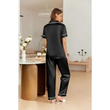 Ekouaer 4PCs Womens Satin Silky Pajama Set Button Down Top and Long Pants Loungewear Camisole Top and Shorts Sleepwear