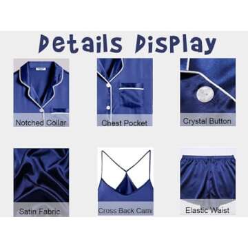 Ekouaer 4PCs Womens Satin Silky Pajama Set Button Down Top and Long Pants Loungewear Camisole Top and Shorts Sleepwear