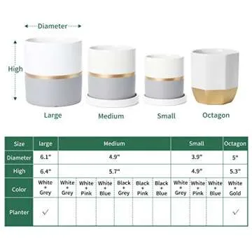 POTEY 052301 Ceramic Planter Flowerpots - 6.1 inch + 5 inch White Grey Golden Decorative Detailing Plant Pot Containers for Aloe Plants Flower Modern Indoor Home Decor (Plants NOT Included)