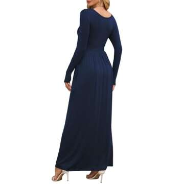 DEARCASE Maxi Dress for Women Navy Blue Large Crewneck Long Sleeves Wedding Guest A-line Plain Casua...