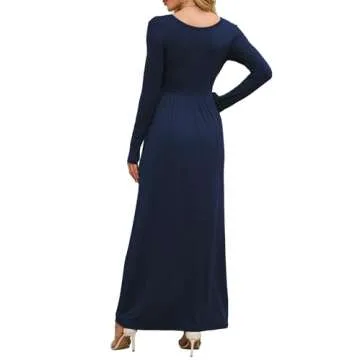 DEARCASE Navy Blue Long Sleeve Maxi Dress for Women
